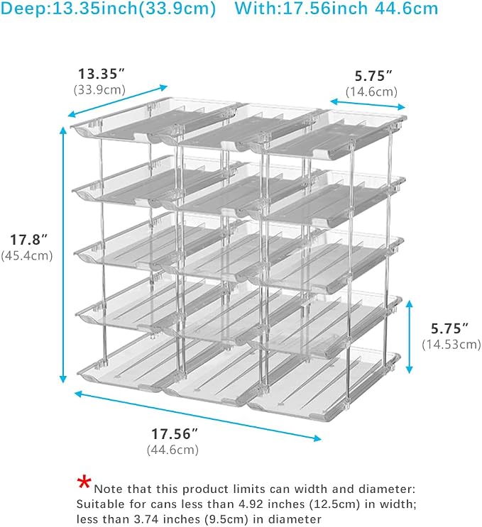 Can Organizer For Pantry, Adjustable Height And Width Canned Goods Organizer, Soup Can Organizer Holds Up to 60 Cans for Kitchen Cabinet or Refrigerator(CLear 5 Tier) - Image 2