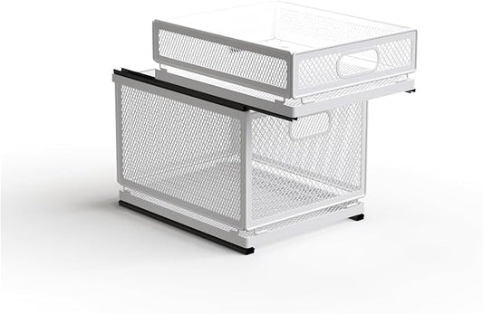 Pull Out Cabinet Organizer, Slide Out Drawers Fixed with Adhesive Nano Film, Pantry Shelves Sliding Drawer Storage Organization for Kitchen (Double Layer 11.8 * 9.4 * 12.3inch/30 * 24 * 31.2cm) by Unknown