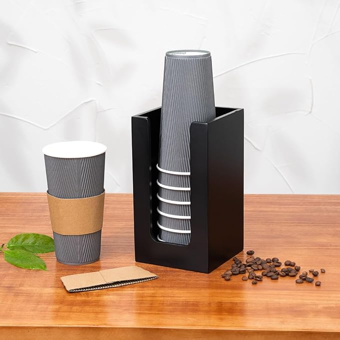 Restaurantware Coffee Cup Organizer 4.5 x 4.5 x 8 Inch Multipurpose Bamboo Holder Black Countertop Cup, Napkin, and Lid Organizer for Coffee Shops and Office Break Rooms - Image 5