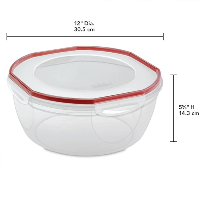 Sterilite Ultra-Seal Bowl, Airtight Food Storage Container, 8.1 Qt, 4-Pack | Large Latching Lid with Red Gasket, Airtight and Watertight Seal, Microwave, Freezer and Dishwasher Safe for Meal Prep - Image 3