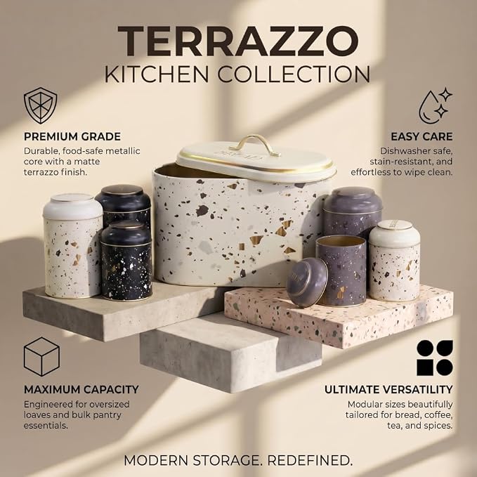 MARIA ROMA 7 Pcs Bread Box Set for Kitchen Countertop and Canisters Sets for the Kitchen Ideal for Bread Basket Sugar Container Coffee Canister Tea Tin Breadbox Vintage and Rustic Model - Image 4