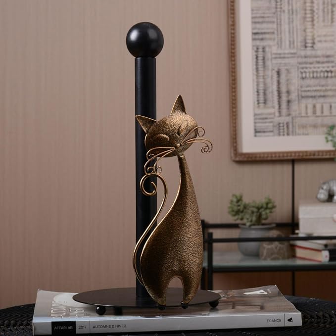 HAUCOZE Cat Paper Towel Holder Countertop Metal Paper Roll Stand 13.4 Inch | Paper Dispenser with Weighted Base Farmhouse Kitchen Decor Table Centerpiece Gift for Dining Room Bathroom - Image 3
