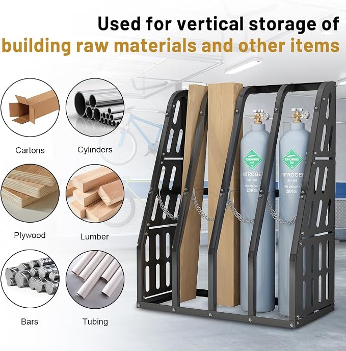Vertical Bar Rack 1500 LBS Capacity, Steel Long Parts Storage Rack, 4 Bays Lumber Storage Rack, Heavy Duty Standing Bar Rack with Safety Chain for Garage Workshop Factory, 24"D x 48"W x 60"H | Steel Long Parts Storage Rack, Heavy Duty Vertical Pipe Rac... - Image 4