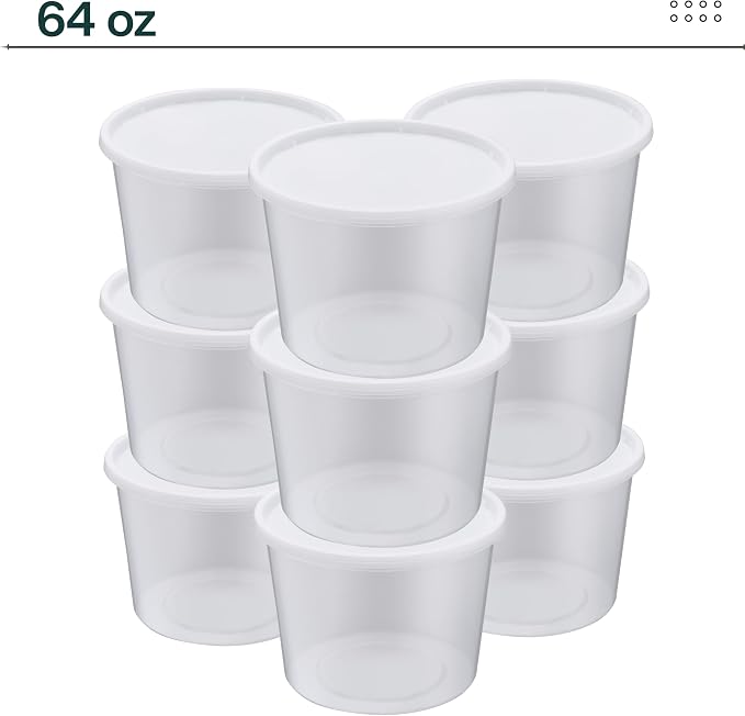 64oz [120 set] Heavy Duty Plastic Deli Container | BPA-Free Food Storage with Airtight Leak‑Proof Lids | Microwave, Freezer & Dishwasher Safe – Stackable, Bulk Reusable Soup & Meal Prep Tub - Image 5