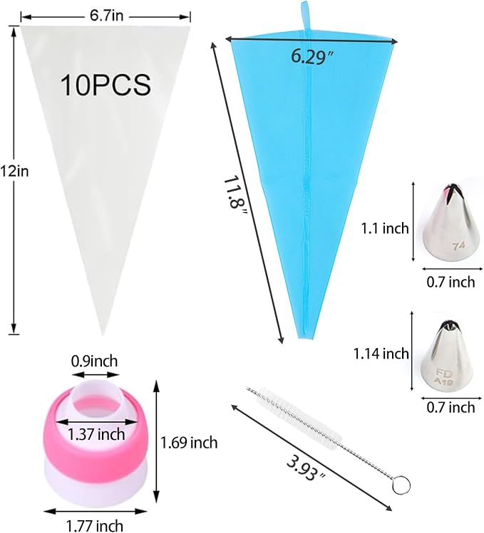 82Pack Large Russian Flower Nozzles for Cake Decorating Stainless Steel Buttercream Bouquet Nozzles,Includes 65 Large Flower Nozzles,2 Leafs, 2 Converters,2 Brushes,1 Silicone,10 Framing Bags - Image 6