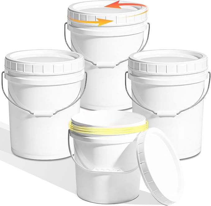 3 Pack 5 Gallon White Plastic Buckets with Lid & Metal Handle, 1 Pack 2.6 Gal Small Plastic Bucket with Spiral Lid & Handle Food Grade Storage Containers for Water, Cleaning, Halloween by UMETASS