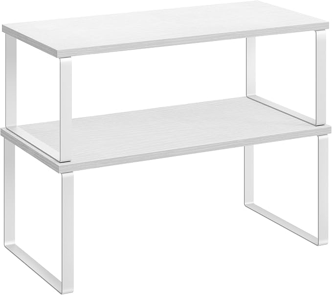 SONGMICS Cabinet Organizer Shelf, Set of 2 Kitchen Counter Shelves, Kitchen Storage, Spice Rack, Stackable, Expandable, Metal and Engineered Wood, 15.6 Inches, Cloud White and Snow White UKCS025W01 by Unknown
