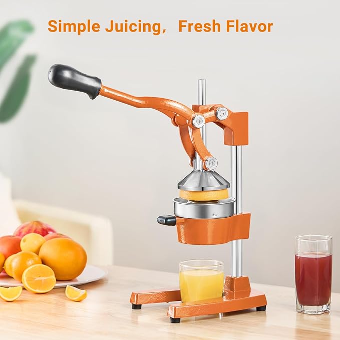 TONGCHANT Cast Iron Manual Juicer for Orange Lemon Lime Pomegranate &Citrus | Heavy Duty Orange Juicer Squeezer, Hand Press Juicer, Citrus Press, Stainless Steel Cup, Easy to Clean, Orange - Image 2