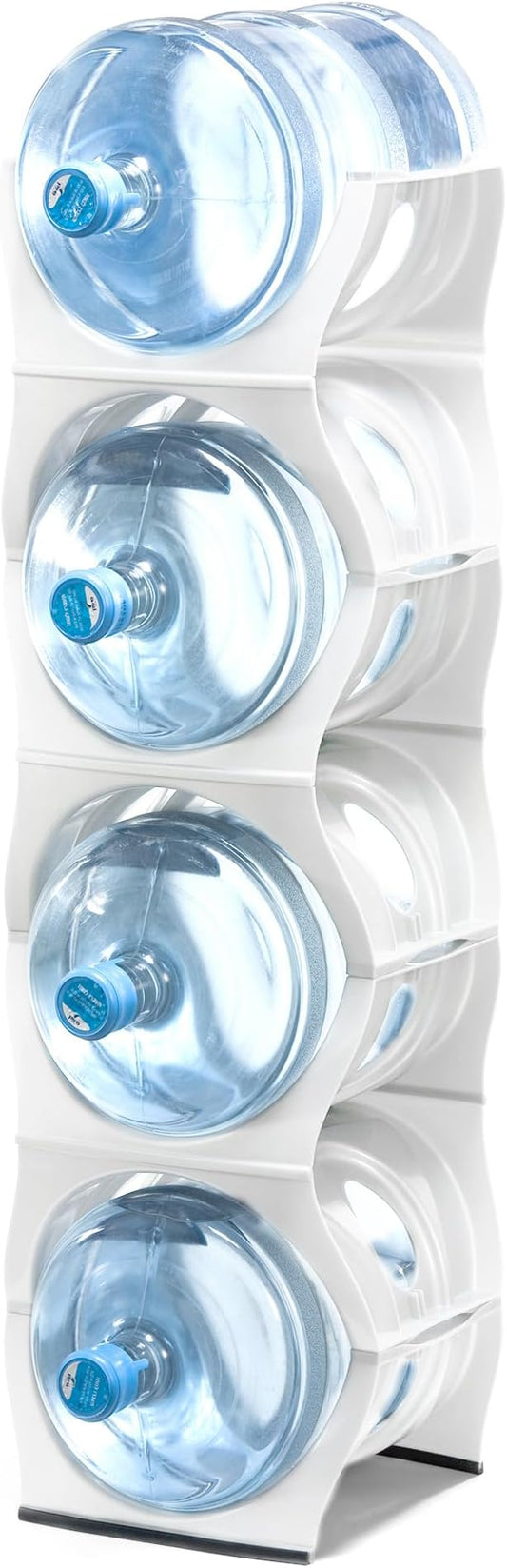 Stackable Water Bottle Storage Rack Best Water Jugs 5 Gallon Organizer. Jug Holder for Kitchen, Cabinet and Office Organizing. Reinforced Polypropylene (White, 4 No Shelf) by Bariboo