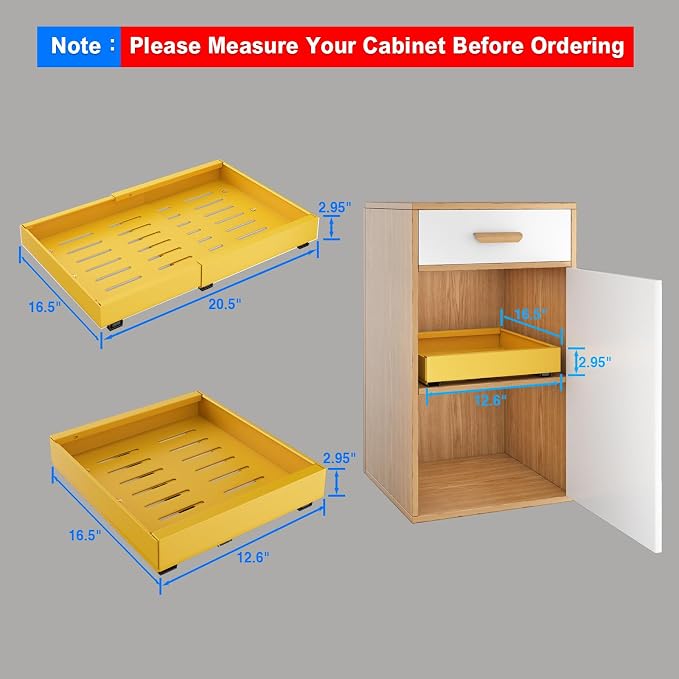 Mustorn 2 Pack Pull Out Cabinet Organizer, Expandable Slide Out Drawers for Kitchen Cabinets Peel and Stick Pullout Drawer Heavy Duty Sliding Shelves for Cupboard, Pantry, Bathroom(16.5" Deep, Yellow) - Image 2