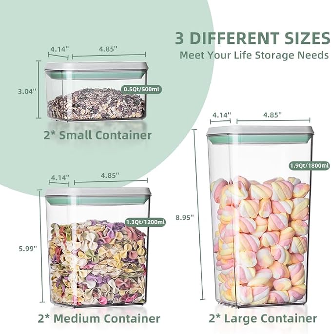 Airtight Food Storage Container Sets with Lids 6Pcs Pop Containers for Kitchen Pantry Organization BPA-Free Stackable Kitchen Storage Containers for Cereal Flour Sugar (0.5, 1.2, 1.8qt)*2 - Image 5