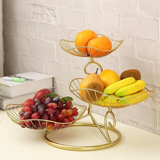 LANDTOM® Metal 3-Tier Fruit Basket Holder Decorative Fruit Bowl Stand, Gold (Type A) by LANDTOM