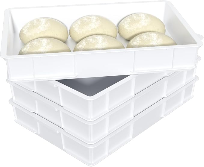Kekow 4 Pack Stackable Commercial Pizza Dough Proofing Containers, White | BPA Free Food Grade Plastic, Stackable Space-Saving Design, Multi-Dough Proofing Tray, for Bakery Pizzeria Restaurant Use - Image 9