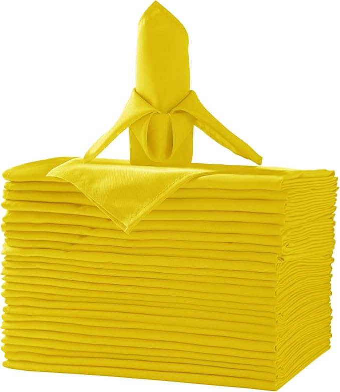 25pcs Polyester Cloth Napkins - 20 x 20 inch Yellow Washable Dinner Napkins with Hemmed Edges for Restaurant/Wedding/Hotel(25,Yellow) by Ascoza