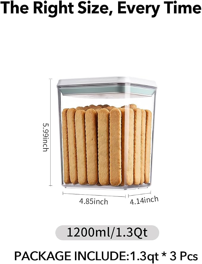 Airtight Food Storage with One-Touch Lid, (3 × 1.27 QT / 1.2 L) Stackable Durable PET for Sugar, Grains, Coffee Beans, and Baking Pantry Organization - Image 6