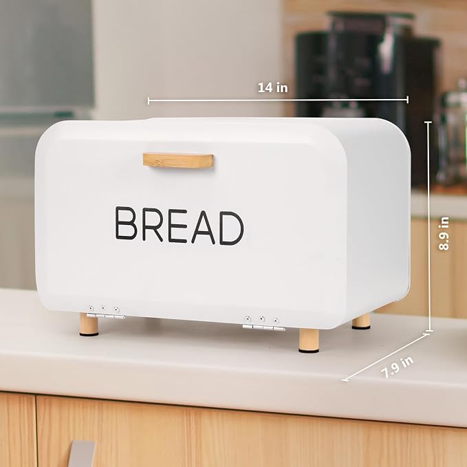 White Bread Box for Kitchen Countertop - Large Capacity Bread Storage Container vintage bread box - Stylish Metal Bread Bin - Image 6