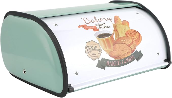 Roll Top Bread Box for Kitchen Counter - Metal Bin Retro Food Storage Container, 13"x9.4"x5.9" (Green) - Image 6