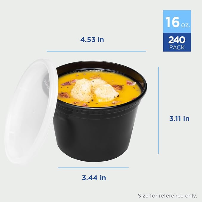 Karat [16oz - 240 ct Black PP Injection Molded Round Deli Containers with Lids (FP-IMDC16-PPB) - Image 4