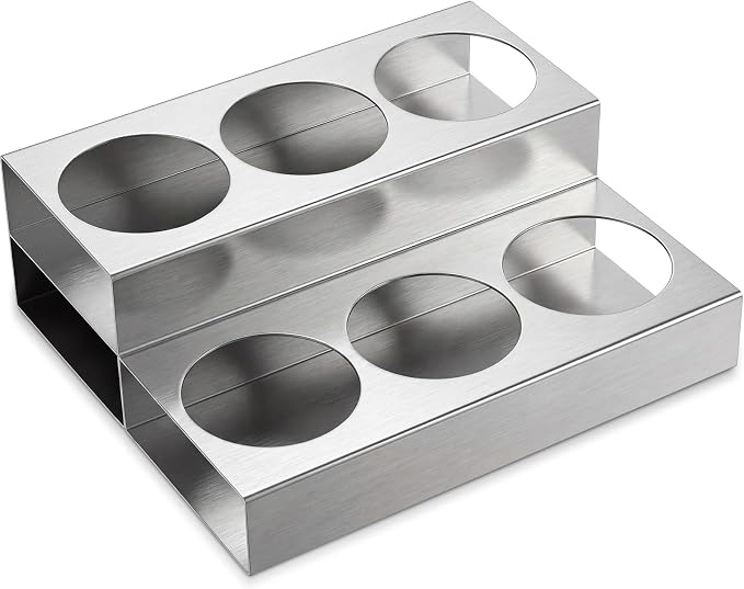 Novabright 2 Tier Coffee Syrup Rack Organizer, Stainless Steel Syrup Bottle Holder for Coffee Bar, 6 Bottle Commercial Rack for Cafe Countertop, Cafe Station Storage Organizer, 10" D x 12" W x 4" H by Unknown