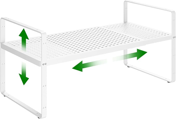 Expandable Kitchen Storage Shelves, 16.5"-27" L x 10.2" W | Stackable, Heavy Duty 80 lbs, for Kitchen Pantry, Countertop, Office, Spice Rack - Black, Large Size, 1Pack by LOCVCDA