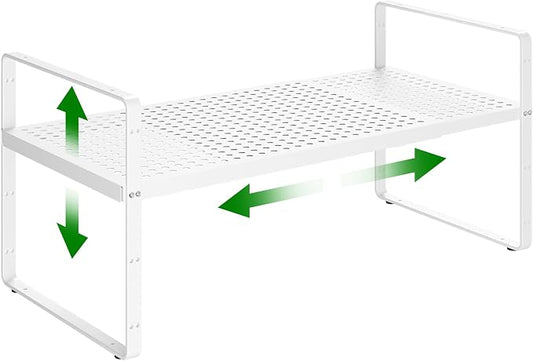 Expandable Kitchen Storage Shelves, 16.5"-27" L x 10.2" W | Stackable, Heavy Duty 80 lbs, for Kitchen Pantry, Countertop, Office, Spice Rack - Black, Large Size, 1Pack by LOCVCDA