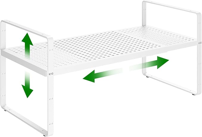 Expandable Kitchen Cabinet Shelf Organizer Rack, 16.5"-27" L x 8" W | Heavy-Duty Metal Expandable Shelf Holds 80 lb with 4 Height Levels for Kitchen Cabinet Cupboard Pantry Dish Mug by LOCVCDA