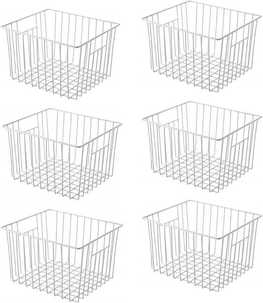 Freezer Basket Organizer, Refrigerator Metal Wire Storage Divider, Household Container Bins with Handles for Kitchen, Pantry, Cabinet, Closets - Pearl White (6, 11in x 10in x 5.5in) by lonpute