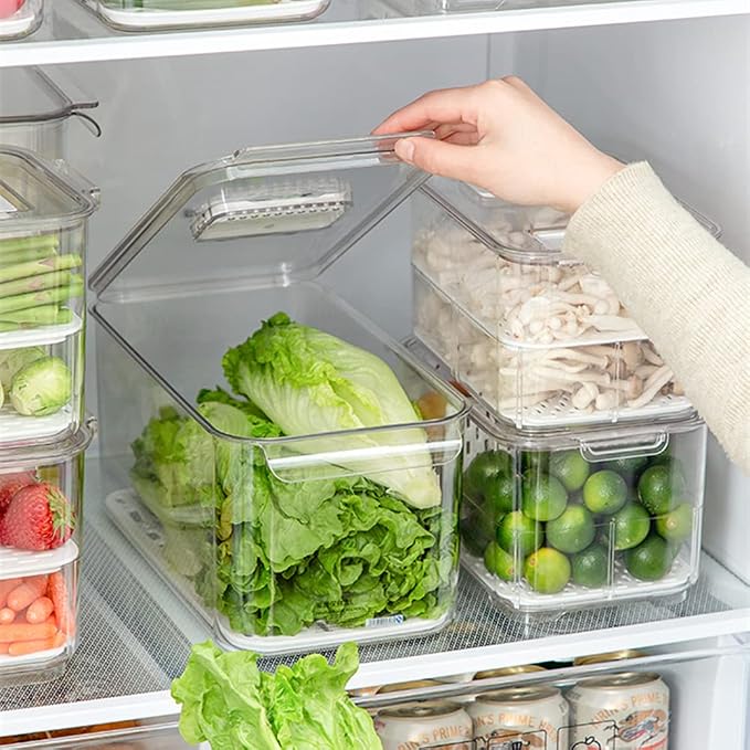 SANNO Vegetable Fruit Containers Fridge Containers,Freezer Produce Saver Refrigerator Organizer Bins with Vented Lids And Drain Tray For Pantry Fridge Freezer Cabinet Kitchen Organization - Image 5