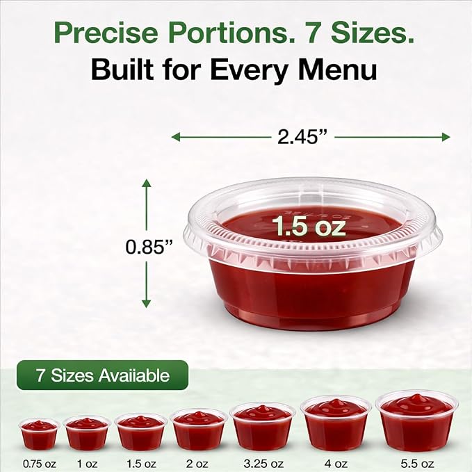 0.75-5.5 oz Plastic Portion Cups with Lids, 100-2000 Count, Dessert Cups with Lids, Jello Shot Cups with Lids, Small Plastic Cups for Salad Dressing & Condiments (500, 1.5, ounces) - Image 2