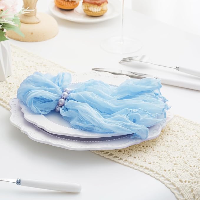 Baby Blue 100 Pack Cheesecloth Napkins Washable 21x21 Inches Baby Blue Cloth Napkins Set of 100 Bridal Baby Shower Dinner Table Napkins for Wedding Rustic Boho Cotton Gauze Summer Party Table Decor - Image 5