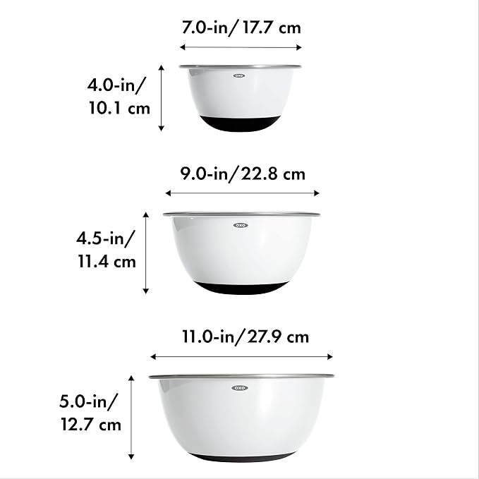 OXO Good Grips Mixing Bowl Set - 3-Piece, Stainless Steel | Nesting Bowls For Baking And Cooking, Non-Slip Base, Dishwasher Safe - Image 6
