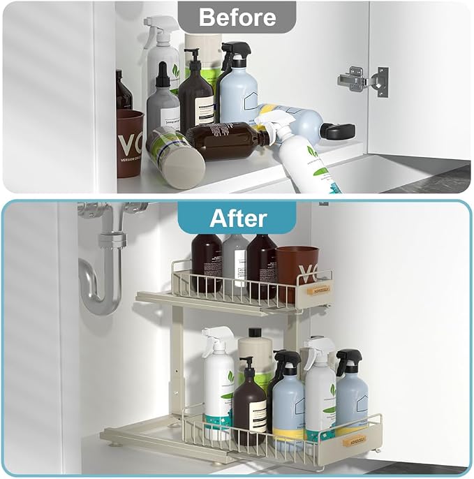 Under Sink Organizer, Pull Out Kitchen Cabinet Organizer 2 Tier Slide Out Under Sink Organizers and Storage, Sink Shelf Cabinet Storage Shelves for Kitchen Bathroom Pantry, Grey - Image 4