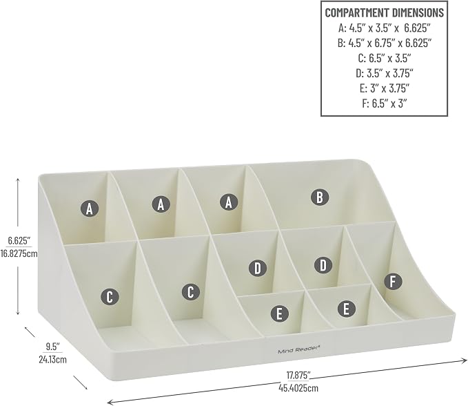 Mind Reader Cup and Condiment Station, Countertop Organizer, Coffee Bar, Kitchen, Stirrers, 17.875"L x 9.5"W x 6.625"H, White - Image 3