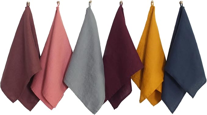 Linen World Linen Kitchen Towels 14 x 28 Inch – Decorative Tea/Kitchen Towels Set of 6 – Stone Washed European Flax Hand Towels by LLinenWorld