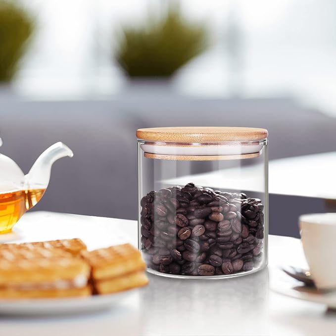 18 Oz/550 ML Glass Jar with Lid, Clear Thickened Version Glass Storage Containers with Sealed Bamboo Lid, For Coffee, Sugar, Spices, Tea, Beans, Candy, Cookie - Image 4