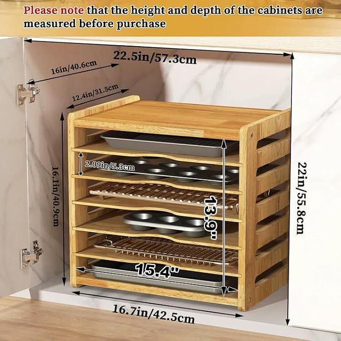 7 Tier Rubber Wooden Tray Dividers for Cabinets, Cookie Sheet Organizer | Heavy Weight, Premium Wood, Multiple Sizes, Saving Space, Vertical Tray Dividers for Storing pans, Baking tray, Cutting Board - Image 2