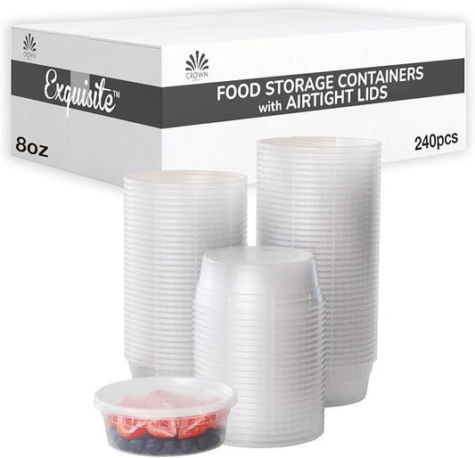 Exquisite Disposable 8 oz Rectangular Plastic Deli Containers - 240 Count, Leak-Resistant, Stackable, Microwave & Freezer Safe by Exquisite