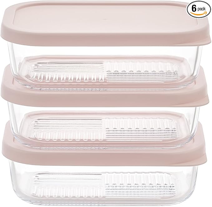 Glass Food Storage Containers with Lids — 6 Piece — 17.6 oz Glass with BPA-Free Leakproof Stackable Lids — Microwave, Oven & Dishwasher Safe — Ideal for Meal Prep & More - Berry Blush by DuraLiving