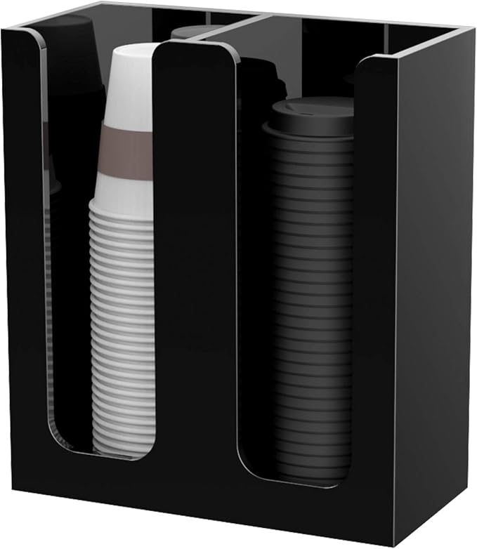 Richboom Acrylic Coffee Cup and Lid Storage Organizer Holder, 2 Compartments, Black - Image 3