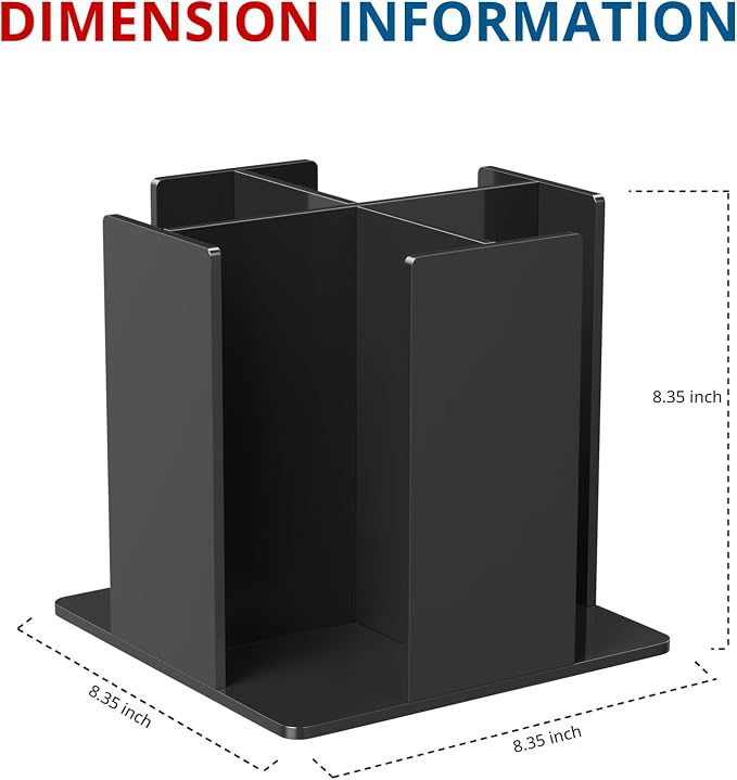 KOTEMON Cup and Lid Holder, 4 Compartment, Square | Rotating Coffee Cup Dispenser Lid Carousel for Restaurant, Buffet, Coffee Station, Bar, Countertop, Black Acrylic - Image 5