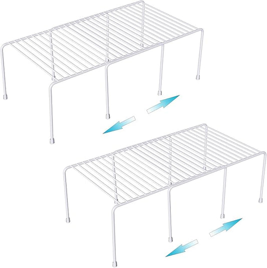 Orgneas Expandable Cabinet Shelf Organizer, Rustproof Metal Shelf Riser Kitchen Counter Storage Organizer Rack for Fridge, Cabinet, Pantry and Bathroom with Scratch Resistant Feet, 2 Sets by Orgneas