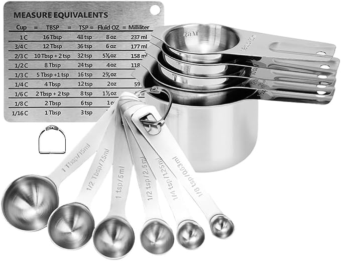 Measuring Cups and Spoons Set Heavy Duty 304 Metal Stainless Steel Measuring Cup Spoon Kitchen Gadgets for Cooking Baking (Set of 14) by KUBEMUEG