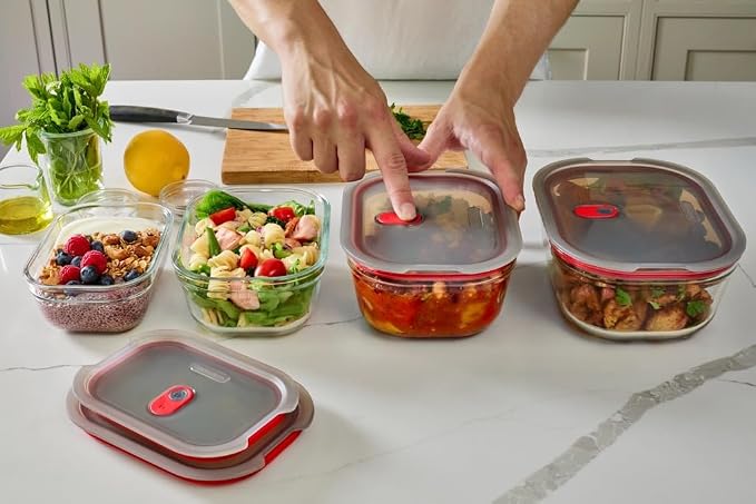 BLACK + BLUM Stack + Nest Glass Food Storage Container Set | Mix Set 4 Pack | Meal Prep Boxes with Airtight & Leak-Proof Lids. Borosilicate Glass, Oven, Air-Fryer, Microwave, Freezer & Dishwasher Safe - Image 2