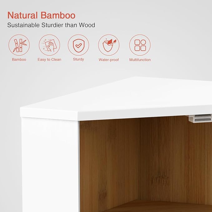Goozii White Corner Bread Box for Kitchen Countertop, 2 Tier Breadbox for Sourdough Loaf, Modern Bread Storage Container for Island Counter Top Organizer, Cabinet Cupboard Pantry Shelf (Bamboo Wood) - Image 7