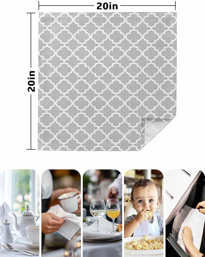Cloth Napkins Set of 4-20x20 Inches, Light Gray Washable Reusable Table Napkins, Minimalist Boho Abstract Ethnic Motifs Soft & Absortbent Dining Napkin for Party Wedding Hotel Restaurant - Image 5