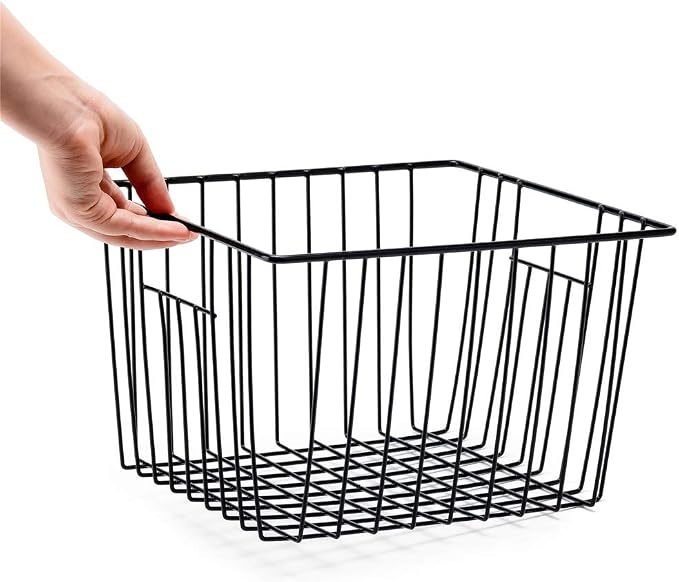 SANNO Black Closet Baskets Freezer Baskets Pantry Storage Wire Basket,Wire Basket Farmhouse Storage Organizer, Metal Household Storage Organizer Bin for Pantry Shelf Kitchen Cabinet Bathroom Black - Image 6
