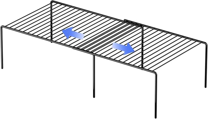 Redrubbit Expandable Shelf Rack, Rustproof Metal Storage Organizer for Kitchen, Fridge, Bathroom, Black by Redrubbit