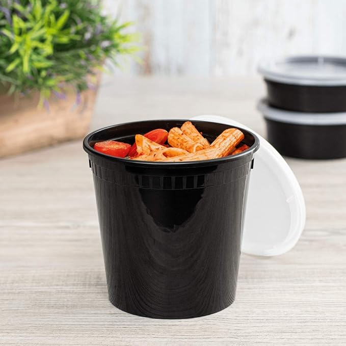 Karat [24oz - 240 ct Black PP Injection Molded Round Deli Containers with Lids (FP-IMDC24-PPB) - Image 4