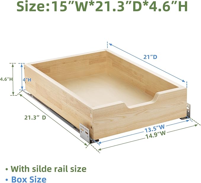 ROOMTEC Pull Out Drawers for Cabinets, 13½” W x 21” D Soft Close Slide Out Drawers for Kitchen Cabinets, Cabinet Pull Out Shelves Requires At Least 14.5” Cabinet Opening, 2PCS - Image 3