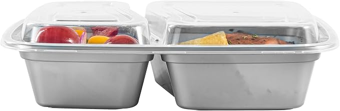 Restaurantware-Asporto 26 Ounce Compartment Take Out Boxes, 100 Microwavable Meal Prep Containers - 2 Compartments, With Clear Plastic Lids, Silver Plastic Food Containers, Do Not Contain BPA - Image 11